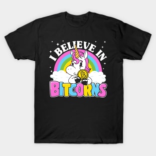 I Believe In Bitcorns Cute Vintage Bitcoin Unicorn Funny BTC Gift T-Shirt